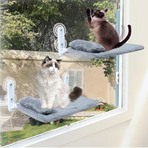 2er-Pack Katzenfensterstange für Katzen innen, Faltbare Katzenfensterhängematte für große Katzen, Katzenhängematte für Fenster mit Kissen, Kabelloses Katzenfensterbett, Katzenfenstersitz mit von Wn's Day