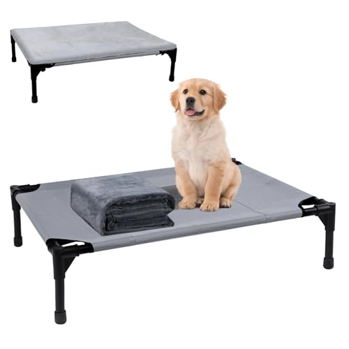 Erhöhtes Hundebett für große Hunde mit Plüschmatte, langlebig, waschbar, erhöhtes Hundebett, unzerstörbare kühlende Hundebetten, kausichere Haustierbett-Hängematte für große, atmungsaktive Außenseite von Wn's Day