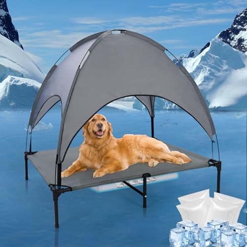 Erhöhtes Hundebett mit Baldachin, erhöhtes Hundebett mit sechs Stützfüßen, atmungsaktiv, kühlendes Hundebett, mittelgroße und große Hunde, Outdoor-Haustier-Hängematte, Haustierbetten mit 4 Kühlakkus Erhöhtes Hundebett mit Baldachin, erhöhtes Hundebett mit sechs Stützfüßen, atmungsaktiv, kühlendes Hundebett, mittelgroße und große Hunde, Outdoor-Haustier-Hängematte, Haustierbetten mit 4 Kühlakkus von Wn's Day