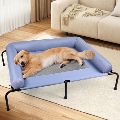 Großes erhöhtes Hundebett, Outdoor-Hundebett mit Nackenrolle, Hundebett mit atmungsaktivem Teslin-Netz, kühlendes Hundebett für Haustiere, mit rutschfesten Füßen, waschbar, langlebig, Hunde-Hängematte Großes erhöhtes Hundebett, Outdoor-Hundebett mit Nackenrolle, Hundebett mit atmungsaktivem Teslin-Netz, kühlendes Hundebett für Haustiere, mit rutschfesten Füßen, waschbar, langlebig, Hunde-Hängematte von Wn's Day