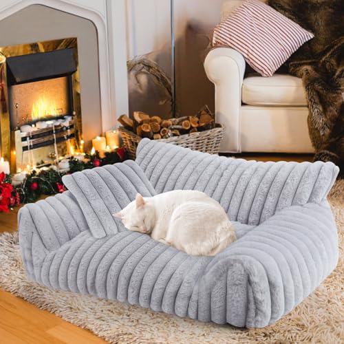 Katzen-Couch-Bett für Hauskatzen, waschbares Hundebett für kleine, mittelgroße Hunde und Katzen, niedliches Katzen-Hundebett, Couch mit Kissen, flauschiges Katzensofa, stützender Katzenstuhl mit von Wn's Day