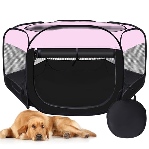 Laufstall für Hunde und Katzen, tragbarer Laufstall für Welpen, Kaninchen, Welpen, Hund, Laufstall für Innenräume, Kätzchen, zusammenklappbarer Käfig für kleine Hunde mit Tragetasche (Rosa, L) von Wn's Day