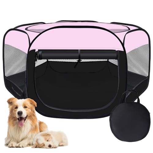Laufstall für Hunde und Katzen, tragbarer Laufstall für Welpen, Kaninchen, Welpen, Hund, Laufstall für Innenräume, Kätzchen, zusammenklappbarer Käfig für kleine Hunde mit Tragetasche (Rosa, M) von Wn's Day