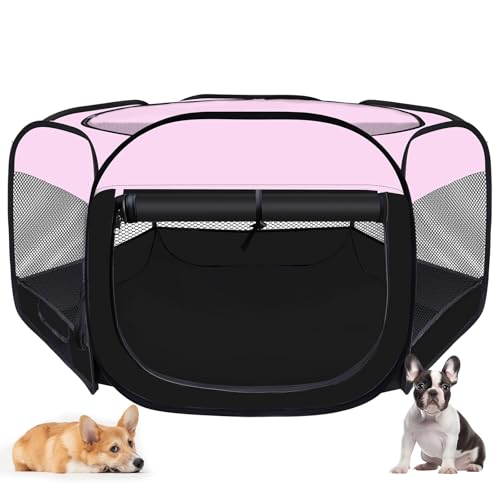 Laufstall für Hunde und Katzen, tragbarer Laufstall für Welpen, Kaninchen, Welpen, Hund, Laufstall für Innenräume, Kätzchen, zusammenklappbarer Käfig für kleine Hunde mit Tragetasche (Rosa, S) von Wn's Day