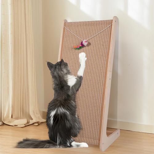 Sisal-Katzenkratzer für Indoor-Katzen, 67 cm L-förmiges Katzenkratzbrett, große Katzenkratzbäume zum Schutz von Möbeln, massives Holz, Kratzunterlage mit Mausspielzeug (Rampenkratzer) von Wn's Day