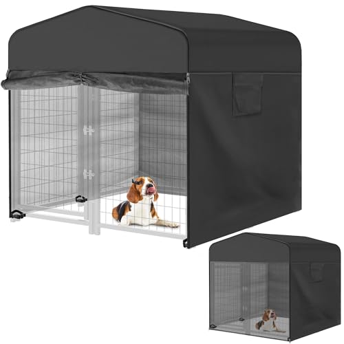 Abdeckung für Hundehütte im Freien, schwarz, für 1,2 m x 1,2 m Durchmesser, 600D, wasserdichte und langlebige Hundekäfigabdeckung mit Netzgewebe, atmungsaktiv, gute Beobachtung (nur Abdeckung) von Wnanan