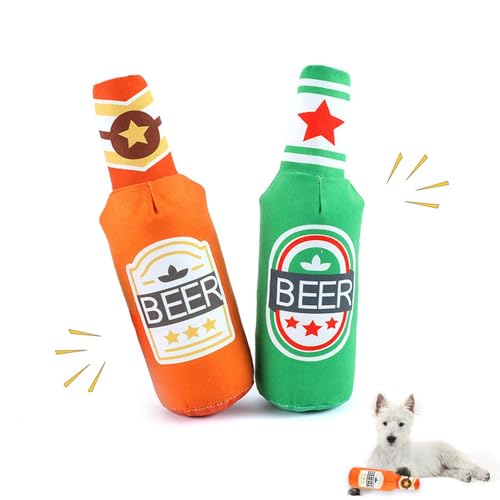 Wnddle Hundespielzeug, 2 Stücke Weiches Bierflaschen Plüsch Hundespielzeug, Gefüllte Hundekauspielzeug, Quietschendes Hunde Plüschtier von Wnddle