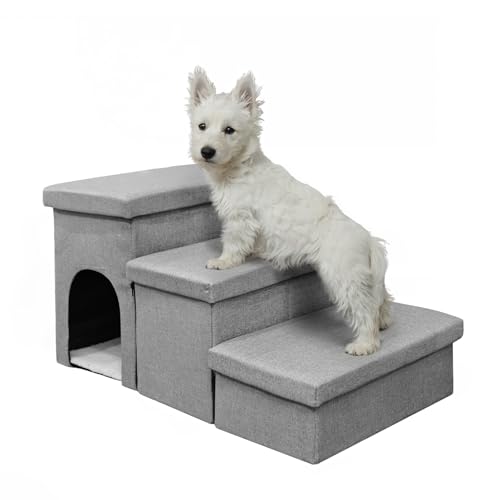 Hundetreppe für Hochbett, 45,7 cm hoch, faltbare Haustiertreppe für kleine, mittelgroße oder große Hunde, Welpen, mit Stauraum für Bett oder Couch, Katzen-/Hunde-Tritte, Rampe mit Reißverschluss bis Hundetreppe für Hochbett, 45,7 cm hoch, faltbare Haustiertreppe für kleine, mittelgroße oder große Hunde, Welpen, mit Stauraum für Bett oder Couch, Katzen-/Hunde-Tritte, Rampe mit Reißverschluss bis von Wndy's Dream