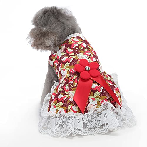 Hunde-Prinzessinnenkleid mit Blumendruck, Spitze, bedrucktes Haustierkleid, Haustier-Prinzessinnen-Kleid für Party, Hochzeit, Urlaub, Weihnachten (S) von Wnvivi