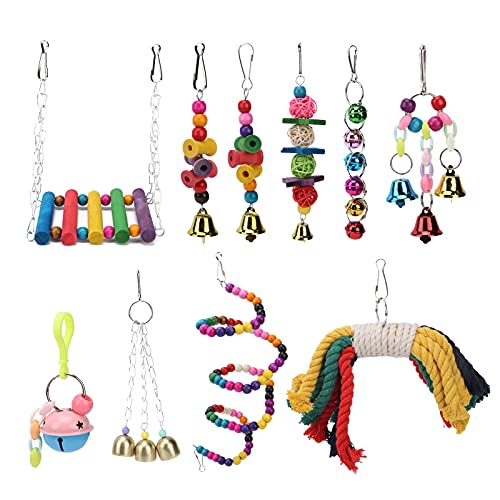 Wnvivi 10-teiliges Papageien-Schaukel-Spielzeug-Set, Buntes Vogel-Holz-Kauspielzeug Zum Aufhängen mit Glocken, Haustier-Holzleiter für Papageien, Nymphensittiche, Aras Wnvivi 10-teiliges Papageien-Schaukel-Spielzeug-Set, Buntes Vogel-Holz-Kauspielzeug Zum Aufhängen mit Glocken, Haustier-Holzleiter für Papageien, Nymphensittiche, Aras von Wnvivi