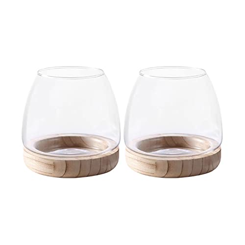 Wnvivi 2 x transparente Glas-Fischschalen mit Holzsockel, Glas-Terrariumbehälter, Glas-Aquarium-Bambus-Basis, Mini-Aquarium-Schüssel Wnvivi 2 x transparente Glas-Fischschalen mit Holzsockel, Glas-Terrariumbehälter, Glas-Aquarium-Bambus-Basis, Mini-Aquarium-Schüssel von Wnvivi