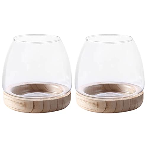 Wnvivi 2 x transparente Glas-Fischschalen mit Holzsockel, Glas-Terrariumbehälter, Glas-Aquarium-Bambus-Basis, Mini-Aquarium-Schüssel Wnvivi 2 x transparente Glas-Fischschalen mit Holzsockel, Glas-Terrariumbehälter, Glas-Aquarium-Bambus-Basis, Mini-Aquarium-Schüssel von Wnvivi