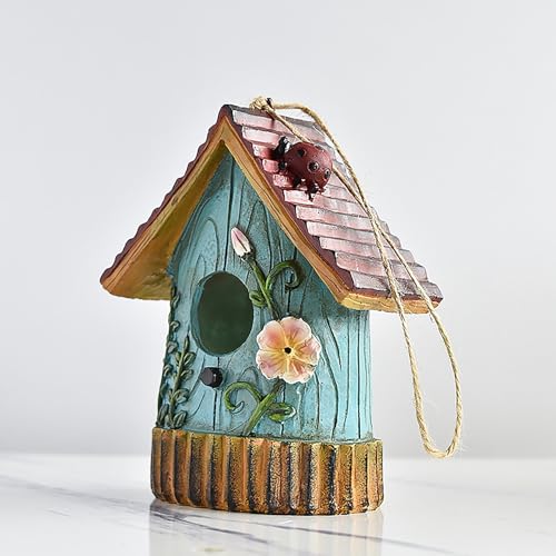Wnvivi Kolibri-Haus für Draußen, Cartoon-Harz-Minihaus für Vögel, Kolibri-Nest, Kleine Vogel-Kolibri-Häuser für den Außenbereich Zum Nisten (A) von Wnvivi