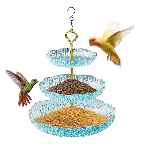 Wnvivi Vogelfutterstation zum Aufhängen, 3 Ebenen, dekorative Vogelfutterstation, Wasserschale, für den Außenbereich, Wildvögel, Samen, Futterstation für Hof, Garten, Veranda, Blau Wnvivi Vogelfutterstation zum Aufhängen, 3 Ebenen, dekorative Vogelfutterstation, Wasserschale, für den Außenbereich, Wildvögel, Samen, Futterstation für Hof, Garten, Veranda, Blau von Wnvivi