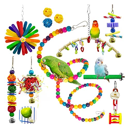 Wnvivi Vogelschaukel-Kauspielzeug, buntes Vogelschnabel-Schleifen, hängendes Futtersuchspielzeug, Papageienschaukel-Set für Finken, Wellensittiche, Sittiche, Nymphensittiche, 15 Stück von Wnvivi