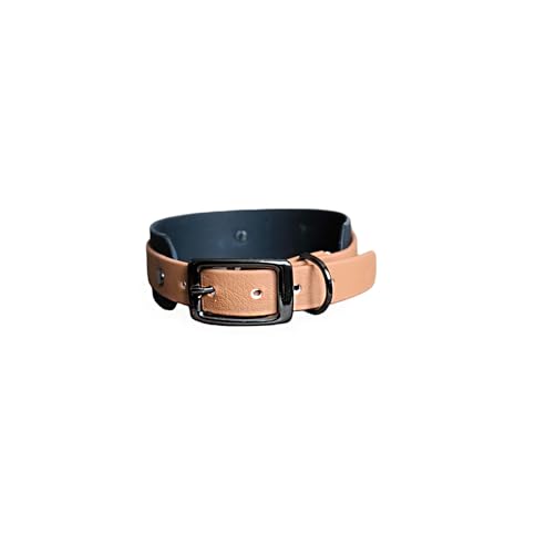 Biothane Hundehalsband, wasserdicht, 38 mm breit, Schwarz + Braun, Größe S (31-36 cm) von Wo.Cherie