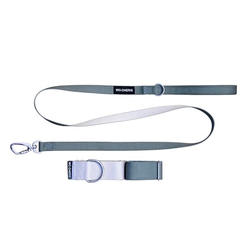 Dog Martingale Halskette 40 mm und Leine, Walking Set (Halskette Lenght L (38 cm- 66 cm), Olive/Grey) von Wo.Cherie