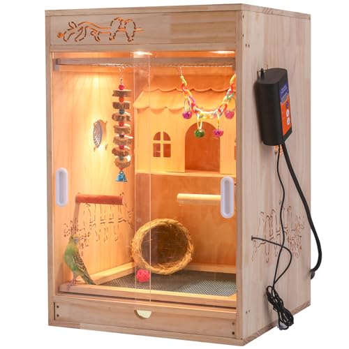 Beheizter Vogelkäfig mit Thermostat - Indoor-Lebensraum für Wellensittiche, Nymphensittiche - Papageien-Nistkasten mit Sitzstangen, Spielzeug, Futterschalen, Grasnest & Abfallschale - All-in-One Beheizter Vogelkäfig mit Thermostat - Indoor-Lebensraum für Wellensittiche, Nymphensittiche - Papageien-Nistkasten mit Sitzstangen, Spielzeug, Futterschalen, Grasnest & Abfallschale - All-in-One von WoColorAB