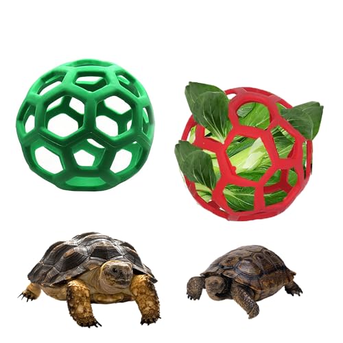 2 Stück Schildkröte Leckerli-Ball Spielzeug - Hängende Kleine Tiere Gemüse Gras Obst Fütterung und Spiel Heu Feeder Ball für Kleintiere Haustier (Grün und Rot) von WoYous