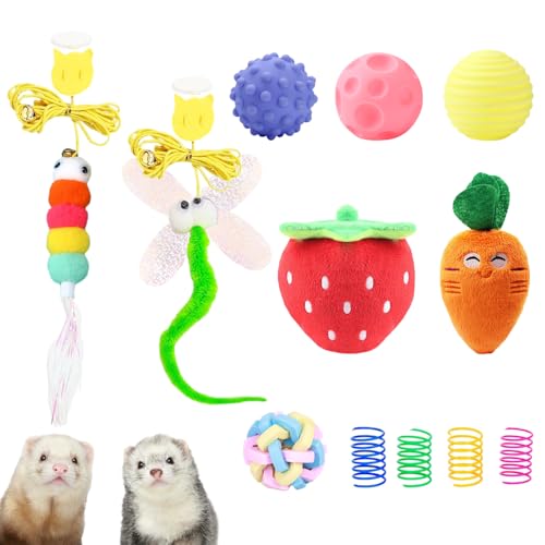 Frettchen-Spielzeug-Set, bunte Beißbälle, Quietschspielzeug, weiche Gummibälle, niedliches Frettchen, Plüschtier, interaktiver Klang für Frettchen, Ratten, Kleintiere, Käfigübungen, Unterhaltung von WoYous