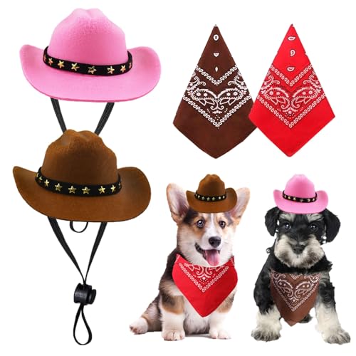 WoYous 2-teiliges Cowboy-Kostüm-Set für Haustiere, Hundekostüm, Hut und Bandana, Schal, Katze, West, Cowboy, Cosplay, Kappe, Zubehör für Haustier-Party, Festival, Geburtstag, Party-Dekoration von WoYous