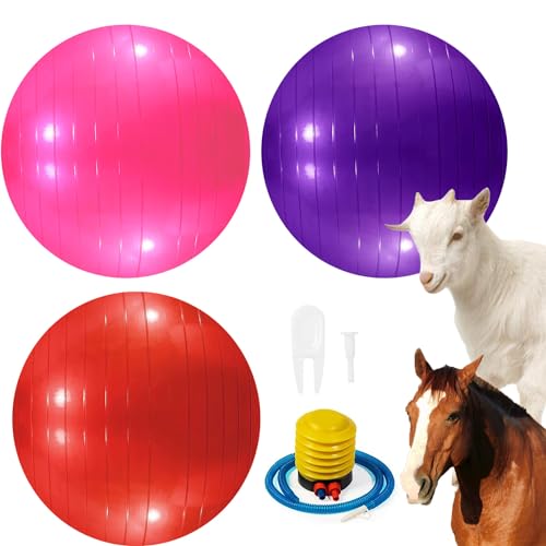 WoYous 3 Stück Haustier Ziegenball Lammspielzeug Pferdeball Hundetraining Übungsball Spielzeug mit Inflator Pumpe für Haustier Hunde Ziegen Pferde zum Spielen im Freien Unterhaltung (Rosa, Lila, Rot) von WoYous