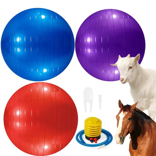WoYous 3 Stück Haustier Ziegenball Lammspielzeug Pferdeball Hundetraining Übungsball Spielzeug mit Inflator Pumpe für Haustier Hunde Ziegen Pferde zum Spielen im Freien Unterhaltung (Rot, Blau, Lila) von WoYous