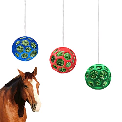 WoYous 3 Stück Pferde Leckerli-Ball Set, Hängende Futterball Mit Löchern Zum Verlangsamen Der Fütterung, Spielzeug für Pferde, Ziegen, Schafe Zur Stressreduzierung (Rot, Blau und Grün) von WoYous