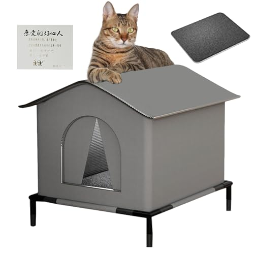 Woalopted Outdoor Katzenhaus, Wetterfestes Outdoor Katzenhaus Mit Erhöhtem Boden, Wärmeisolation Haustier-Katzenhöhle Für Garten Terrasse Rasenfläche Oder Überdachter Außenbereich von Woalopted