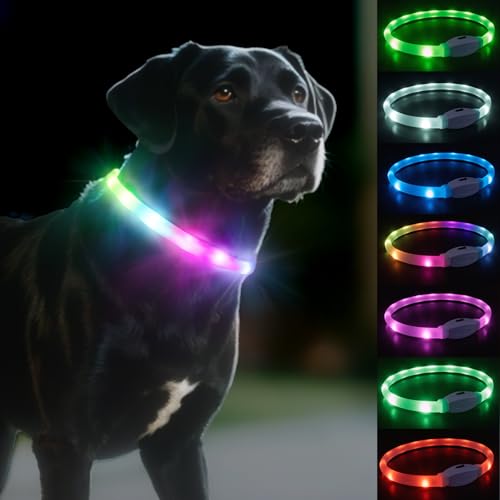 LED Hundehalsband 7 Farben 9 Leuchtmodi Typ C- aufladbares leuchtendes Halsband-Hund extra große Batteriekapazität 650mAh mit bis zu 13+ Stunden Leuchtzeit, Länge schneidbar von Wobequ