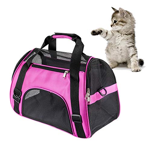 MuchL Haustier-Transporttasche für Katzen, von Fluggesellschaften zugelassen, weiche Seiten, komfortabel, Haustier-Reisetasche für Katzen, Welpen, faltbar, mit 4 Fenstern Design (kleine Größe) (lila) von Wociud