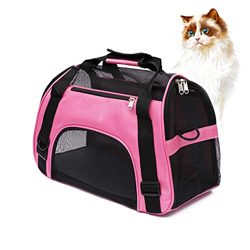 MuchL Transporttasche für Katzen, von Fluggesellschaften zugelassen, weiche Seiten, bequem, faltbar, Haustier-Reisetasche mit 4 Fenstern Design (kleine Größe) (Pink) von Wociud