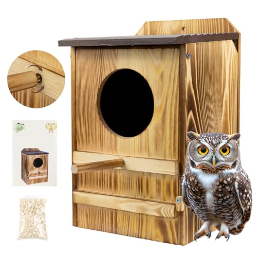 Eulenhaus für den Außenbereich, Kreisch-Eulenhaus, Vogelhaus, groß, handgefertigt, Holz, runde Öffnung, Kreischbox für draußen, mit Befestigungsschrauben und einer Tüte Holzspäne (Braun, 20,3 x 33 cm) Eulenhaus für den Außenbereich, Kreisch-Eulenhaus, Vogelhaus, groß, handgefertigt, Holz, runde Öffnung, Kreischbox für draußen, mit Befestigungsschrauben und einer Tüte Holzspäne (Braun, 20,3 x 33 cm) von WodGod