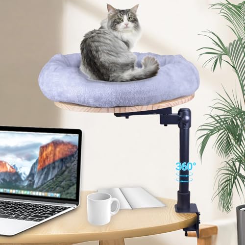 Katzen-Schreibtischbett – 360° drehbar, höhenverstellbar und anhebbar, perfekte Katzenhängematte für Ihren Schreibtisch, Holztablett, abnehmbares Nest für einfache Reinigung, unterstützt bis zu 20 kg Katzen-Schreibtischbett – 360° drehbar, höhenverstellbar und anhebbar, perfekte Katzenhängematte für Ihren Schreibtisch, Holztablett, abnehmbares Nest für einfache Reinigung, unterstützt bis zu 20 kg von WodGod