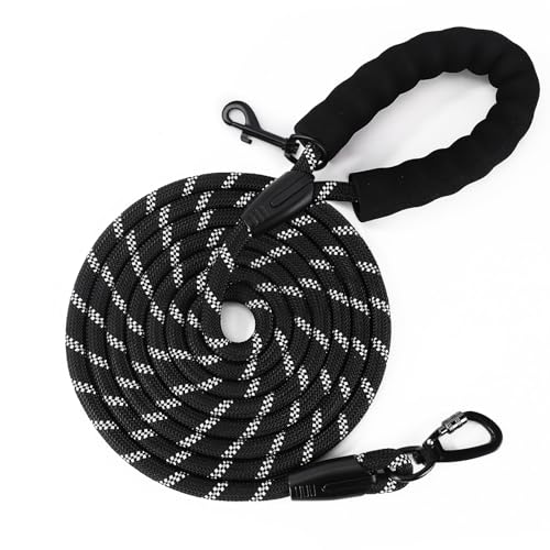 Wodondog Schleppleine für Hunde, 5m.10m, 20m, 30m, Nylon Reflektierend Lang Robuste Hundeleine, mit Gepolstertem Griff, laufleine für große Hunde (Schwarz, 10M*8mm) von Wodondog