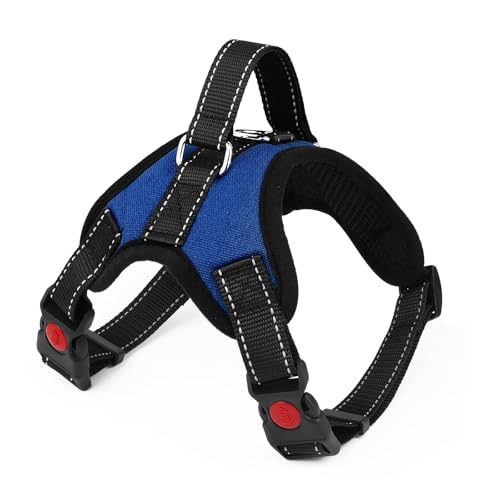 Hundegeschirr Verstellbares Reflektierendes Hundegeschirr Sicherheitsgeschirr für Mittlere Große Hunde Brustgeschirr Dog Harness Weich Gepolstert Atmungsaktiv (Blau, L) von Wodondog