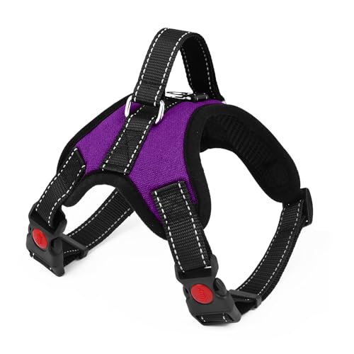 Hundegeschirr Verstellbares Reflektierendes Hundegeschirr Sicherheitsgeschirr für Mittlere Große Hunde Brustgeschirr Dog Harness Weich Gepolstert Atmungsaktiv (Lila, L) von Wodondog