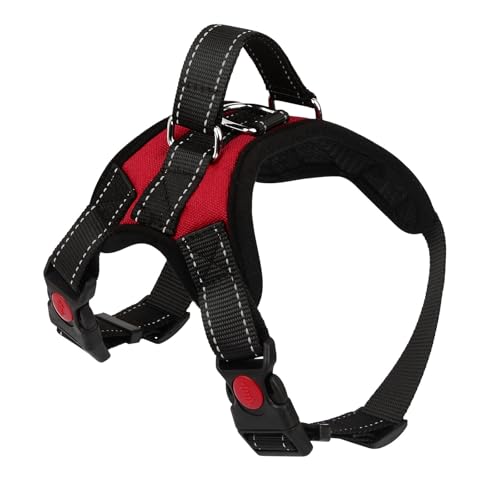 Hundegeschirr Verstellbares Reflektierendes Hundegeschirr Sicherheitsgeschirr für Mittlere Große Hunde Brustgeschirr Dog Harness Weich Gepolstert Atmungsaktiv (M, Rot) von Wodondog