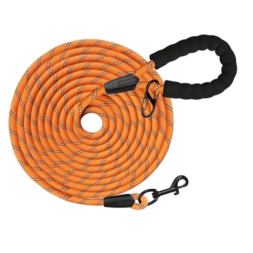 Schleppleine für Hunde, 5m.10m, 20m, 30m, Nylon Reflektierend Lang Robuste Hundeleine, mit Gepolstertem Griff, laufleine für große Hunde (Orange, 5M*8mm) von Wodondog