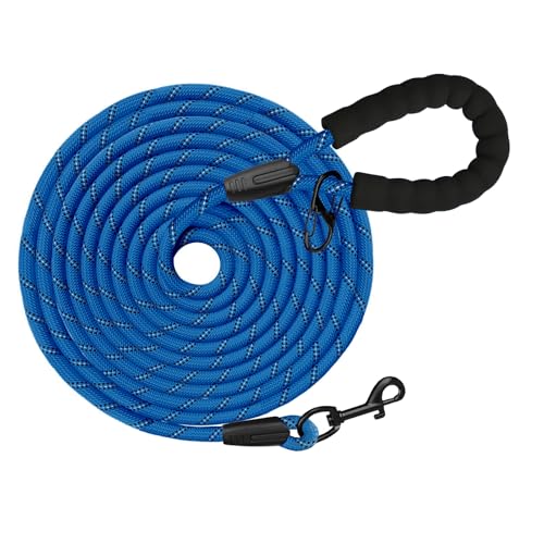 Schleppleine für Hunde, 5m.10m, 20m, 30m, Nylon Reflektierend Lang Robuste Hundeleine, mit Gepolstertem Griff, laufleine für große Hunde (Blau, 30M*8mm) von Wodondog