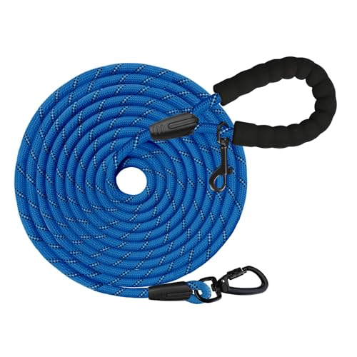 Schleppleine für Hunde, 5m.10m, 20m, 30m, Nylon Reflektierend Lang Robuste Hundeleine, mit Gepolstertem Griff, laufleine für große Hunde (Blau, 5M*8mm) von Wodondog