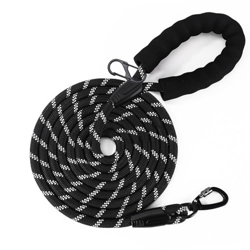 Schleppleine für Hunde, 5m.10m, 20m, 30m, Nylon Reflektierend Lang Robuste Hundeleine, mit Gepolstertem Griff, laufleine für große Hunde (Schwarz, 1.5M * 1.2cm) von Wodondog