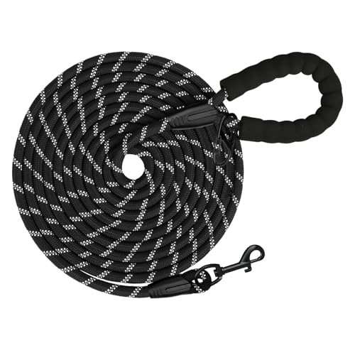 Schleppleine für Hunde, 5m.10m, 20m, 30m, Nylon Reflektierend Lang Robuste Hundeleine, mit Gepolstertem Griff, laufleine für große Hunde (Schwarz, 5M*8mm) von Wodondog