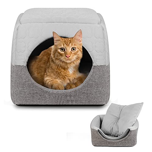 Wodondog Haustierbett Katzen Höhle 2in1 Katzennest Faltbares Katzenhaus Nestchen für Sommer und Winter, Hundebett für Kleine Hunde von Wodondog