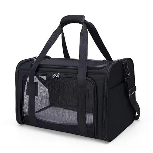 Haustier-Tragetasche für Katzen / Hunde (11,3 kg) – tragbare Reisetasche mit Schultergurt und abnehmbarer Matte, strapazierfähiges Oxford-Gewebe – Schwarz, Größe L (Schwarz, M (45 x 28 x 28 cm) von Wodouyzi