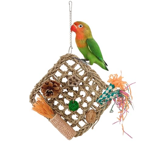 Bird Entertainment Toy Cage Hangable Grass Mats Toy Natural PineCones Cage Standing Swing Toy For Lovebirds Cockatoos Bird Cage Accessories von Woedpez