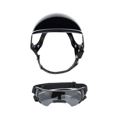 Woedpez Modisches Haustier-Helm-und Sonnenbrillen-Set mit verstellbarer Größe für sicheres Tragen, Outdoor-Aktivitäten, Wandern, Camping, Haustier-Kopfbedeckung, Hundehelm von Woedpez