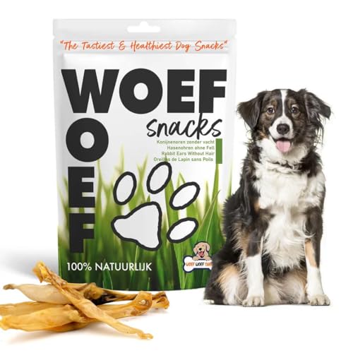 Woef Woef Snacks, Kaninchenohren Ohne Fell, 100% Natürliche Hundeleckerli, Hypoallergene Kaustangen Hund für Zahnpflege und Beschäftigung, Fettarm, 250g Woef Woef Snacks, Kaninchenohren Ohne Fell, 100% Natürliche Hundeleckerli, Hypoallergene Kaustangen Hund für Zahnpflege und Beschäftigung, Fettarm, 250g von Woef Woef Snacks