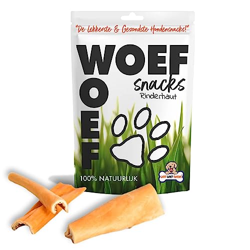 Woef Woef Snacks Hundesnacks Rinderhaut - 1.00 KG - Leckereien für Hunde - Belohnungssnack, Behandeln, Kausnacks - Rindfleisch - Alle Hunde und jedes Alter ab 8 kg - Keine Zusatzstoffe von Woef Woef Snacks