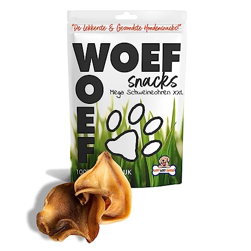 Woef Woef Snacks Hundesnacks Schweineohren XXL - 1.13 KG - Leckereien für Hunde - Belohnungssnack, Behandeln, Kausnack - Schweinefleisch - Alle Hunde und jedes Alter ab 10 kg - Keine Zusatzstoffe von Woef Woef Snacks